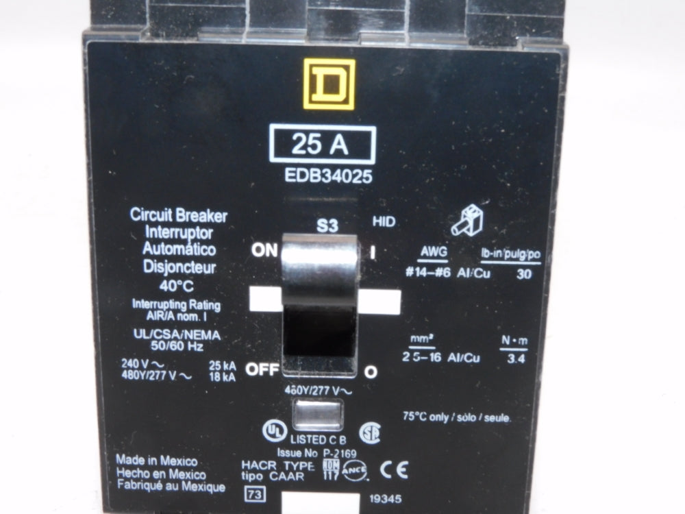 SQUARE D EDB34025 277V 25A NSMP