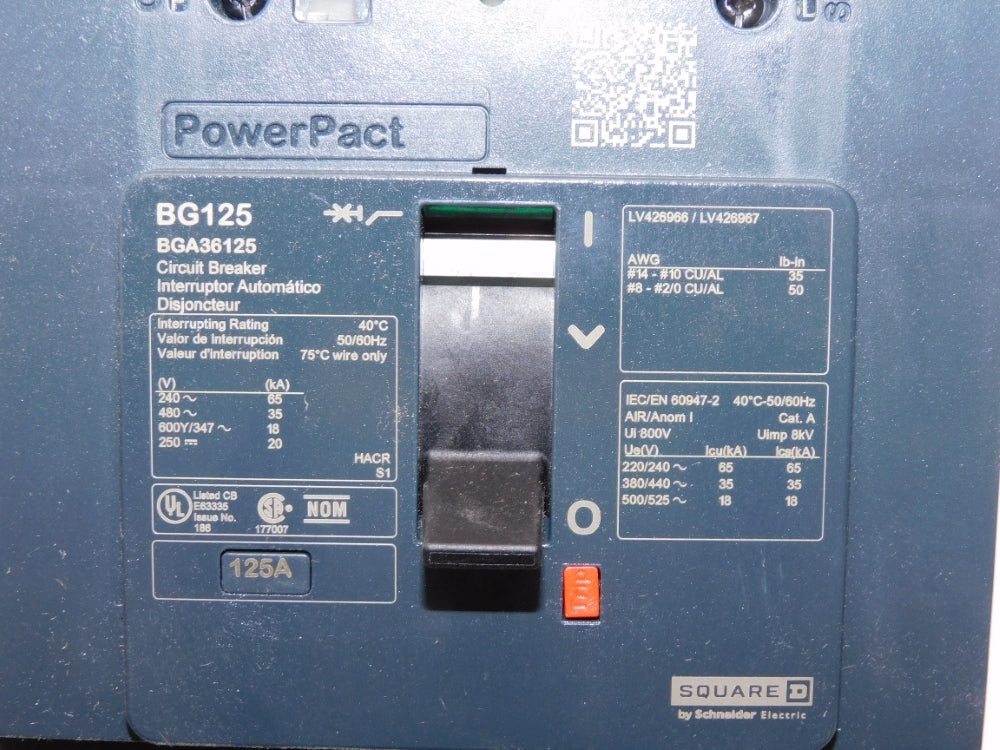 SQUARE D BGA36125 480V 125A NSMP
