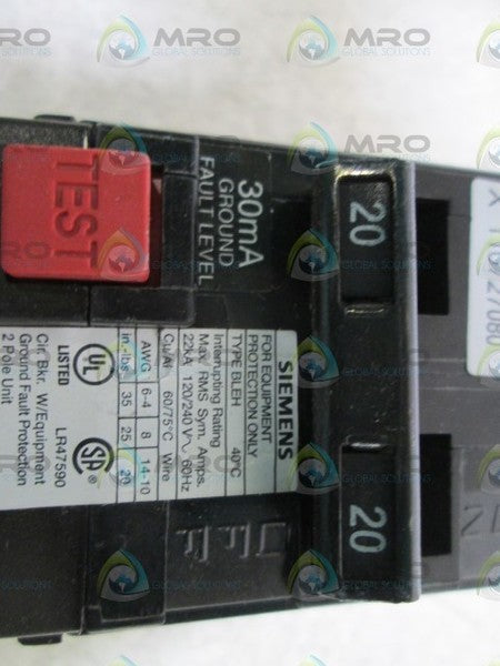 SIEMENS CIRCUIT BREAKER 20-20A BLEH NSNP