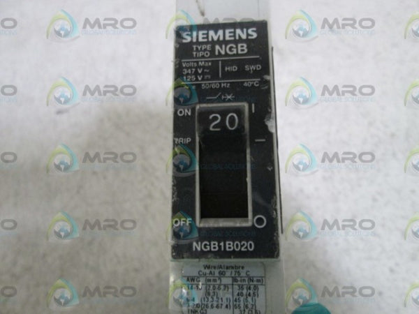 SIEMENS CIRCUIT BREAKER NGB1N020 (AS PICTURED) NSNP