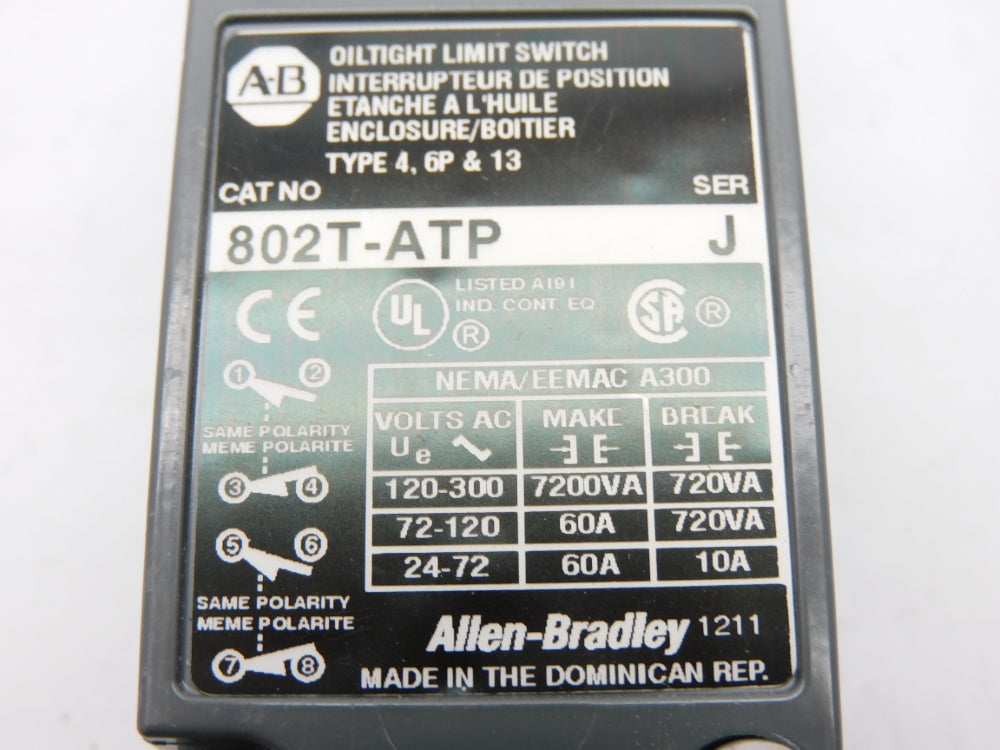 ALLEN BRADLEY 802T-ATP SER. J 72-120VAC 60A (WH) NSMP