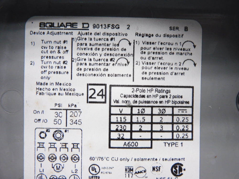SQUARE D 9013FSG2 SER. B 30/50PSI UNMP