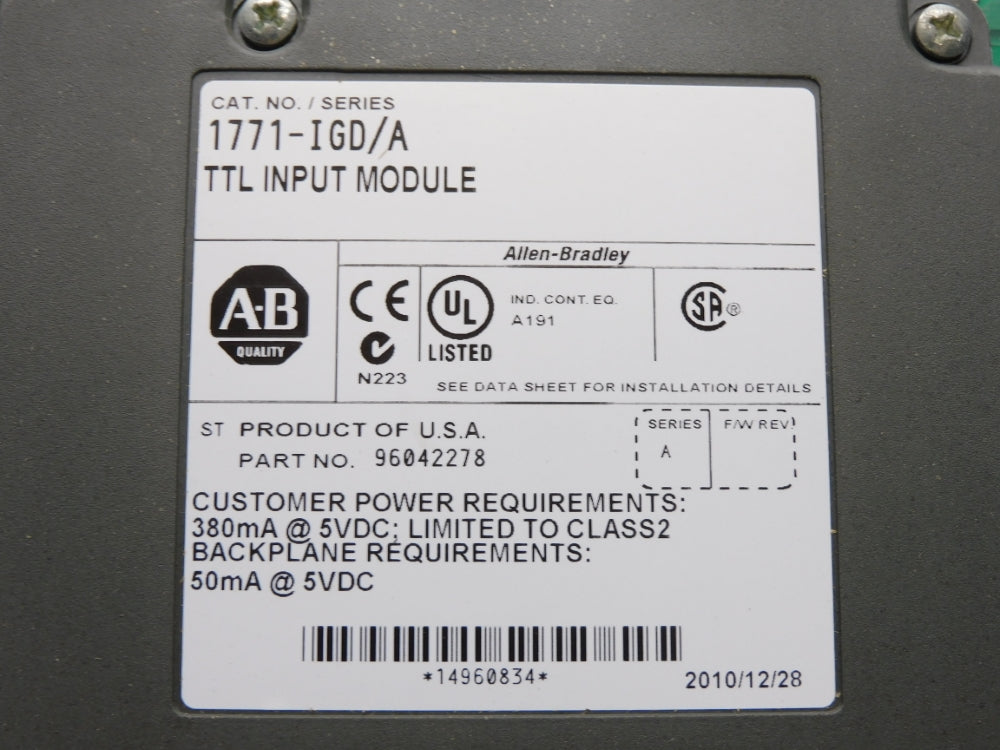 ALLEN BRADLEY 1771-IGD SER. A 5VDC NSMP