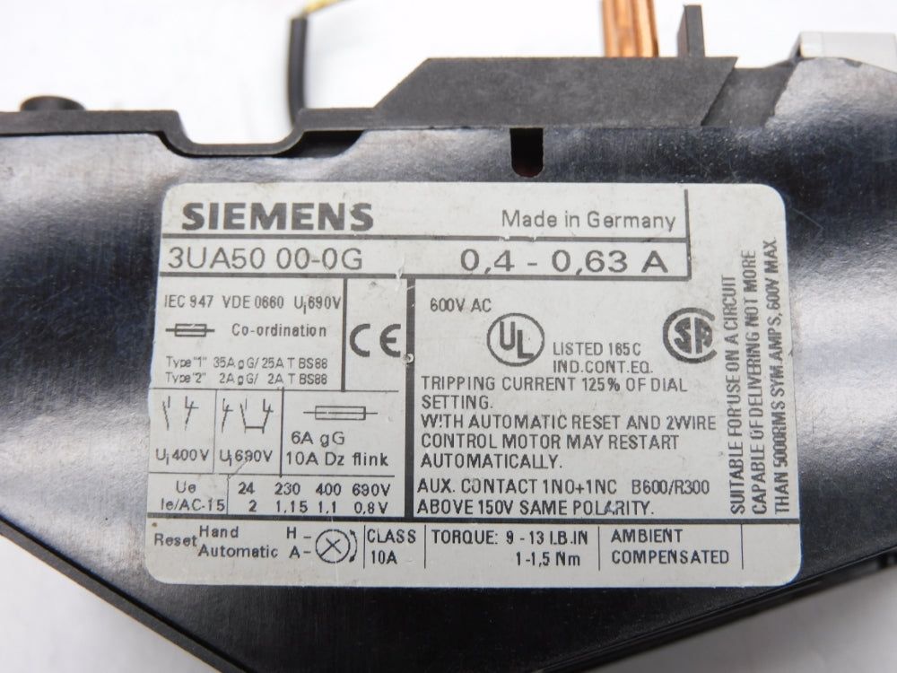 SIEMENS 3UA5000-0G 690V 0.4-0.63A UNMP