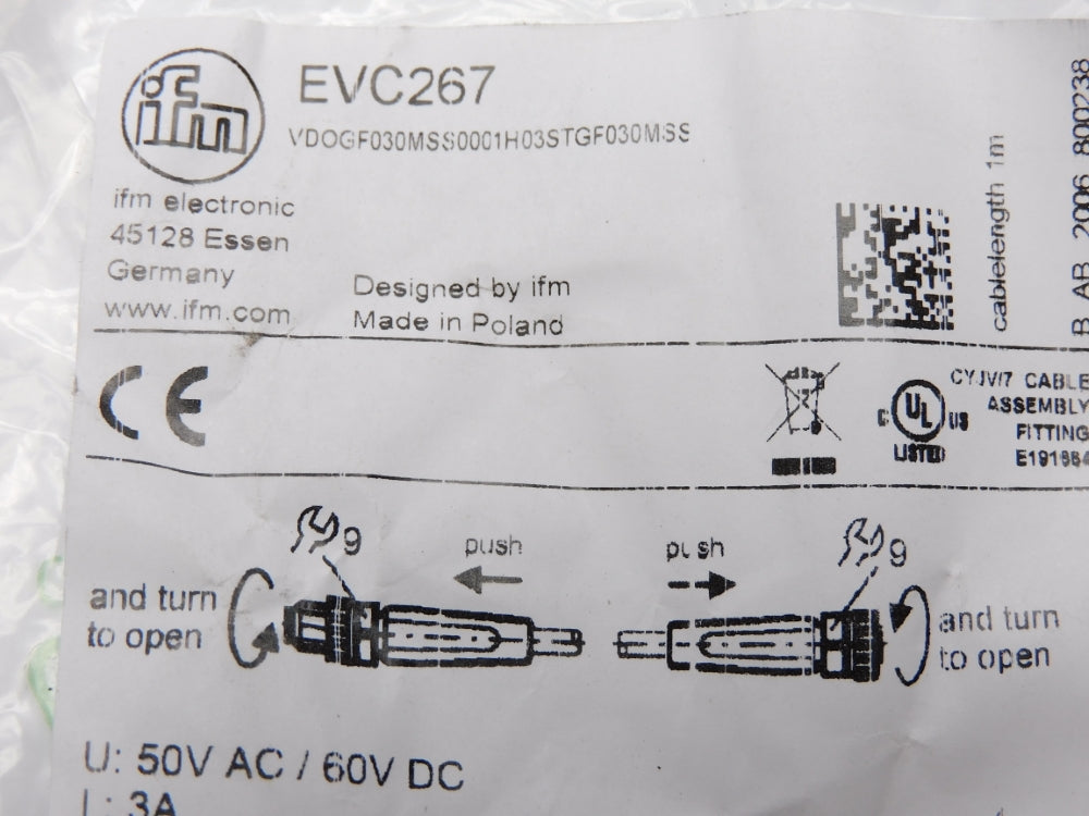 IFM EFECTOR VDOGF030MSS0001H03STGF030MSS EVC267 60VDC 3A NSMP