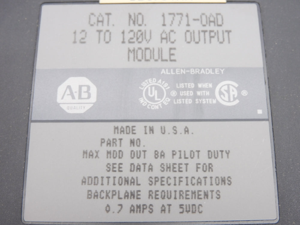 ALLEN BRADLEY 1771-OAD 12-120VAC 8A (NO TERMINAL) UNMP