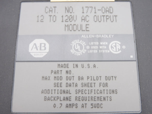 ALLEN BRADLEY 1771-OAD 12-120VAC 8A (NO TERMINAL) UNMP