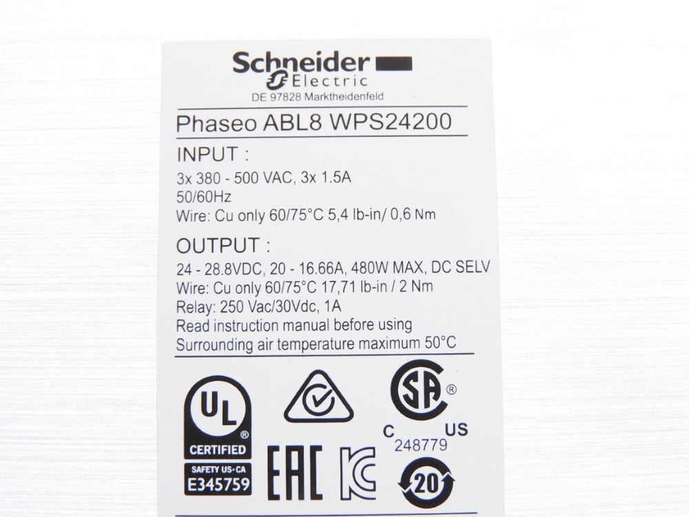 SCHNEIDER ELECTRIC ABL8WPS24200 380-500VAC 20A NSMP