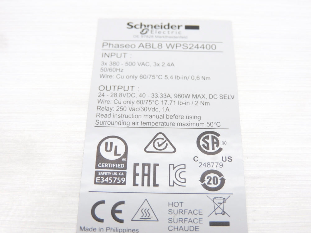 SCHNEIDER ELECTRIC ABL8WPS24400 380-500VAC 2.4A NSMP