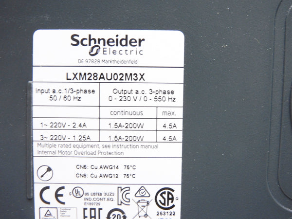 SCHNEIDER ELECTRIC LXM28AU02M3X 220VAC 2.4/1.25A NSMP