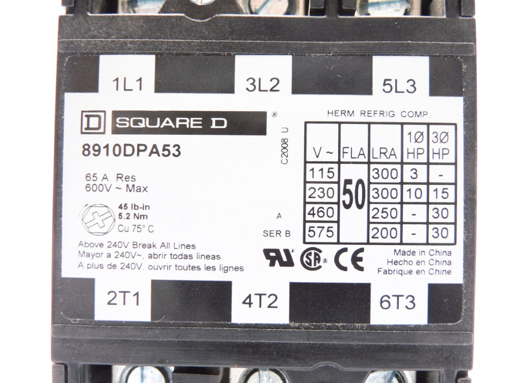 SQUARE D 8910DPA53V02 SER. B 110/120V 50A NSMP