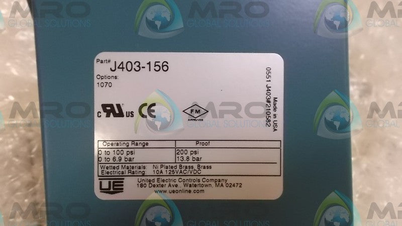 UNITED ELECTRIC J403-156 PRESSURE SWITCH NSMP