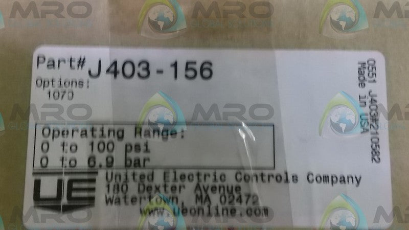 UNITED ELECTRIC J403-156 PRESSURE SWITCH NSMP