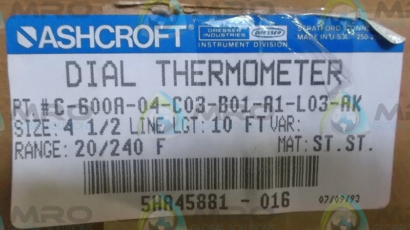 ASHCROFT C-600A-04-C03-B01-A1-L03-AK GAUGE  NSMP