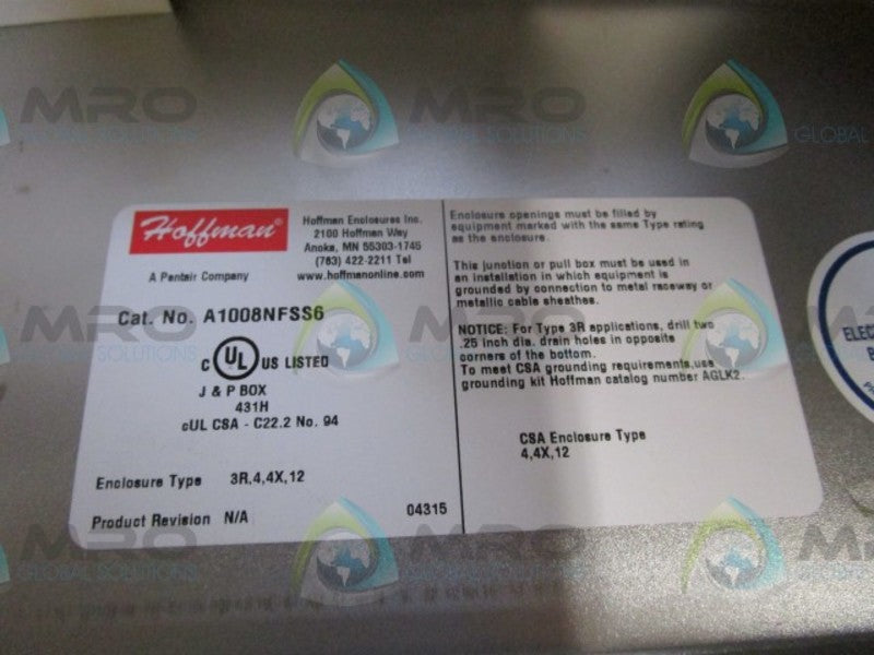 HOFFMAN A1008NFSS6 ENCLOSURE  NSNP