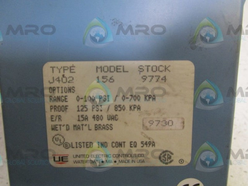 UNITED ELECTRIC J402-156 PRESSURE SWITCH  UNMP