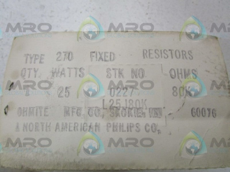 OHMITE L25J80K RESISTOR 25 WATTS 80K OHMS  NSMP