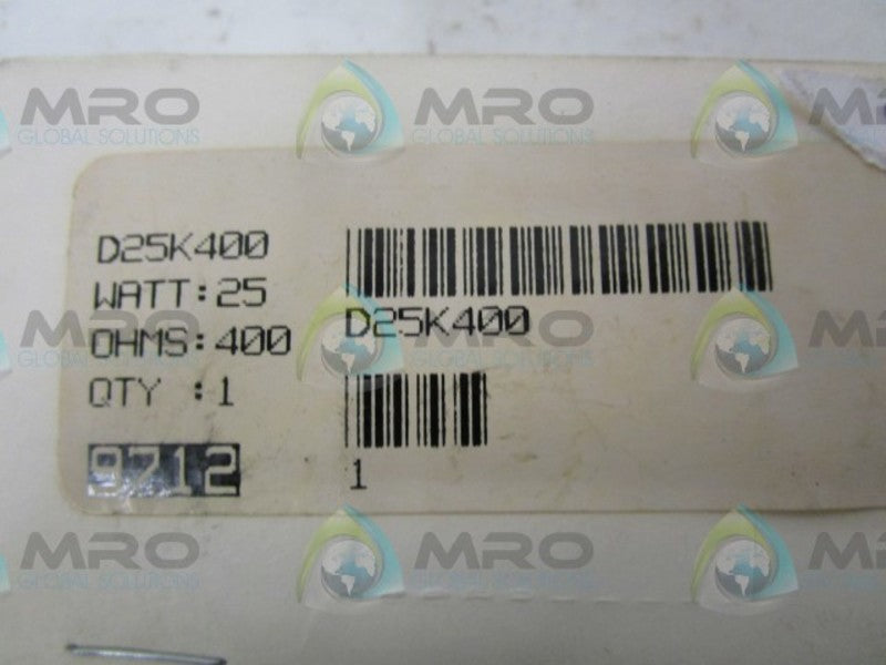 OHMITE D25K400 RESISTOR 25 WATTS 400 OHMS  NSMP
