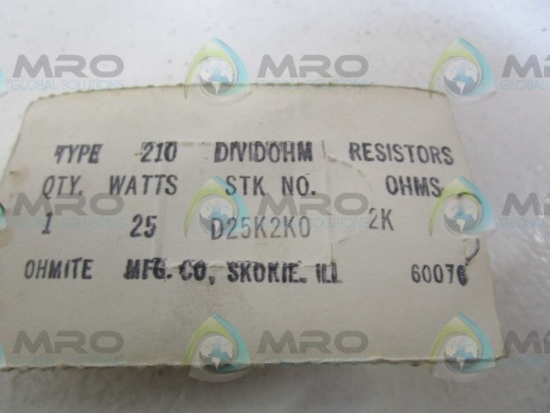 OHMITE D25K2K0 RESISTOR 25 WATTS 2K OHMS  NSMP