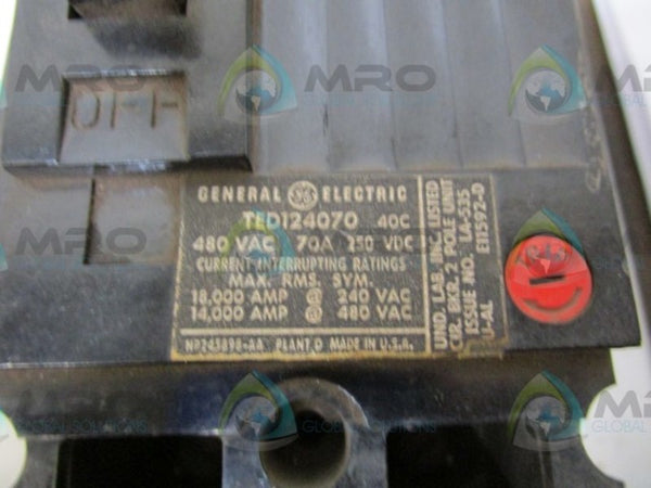 GENERAL ELECTRIC TED124070 CIRCUIT BREAKER  UNMP