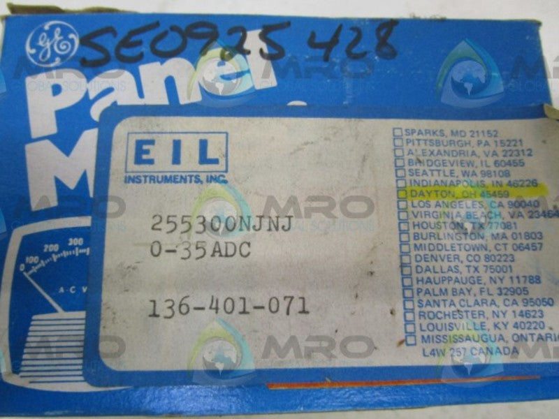 GENERAL ELECTRIC 255300NJNJ PANEL METER  NSMP