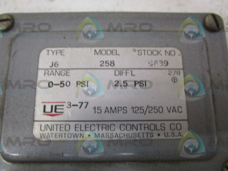 UNITED ELECTRIC J6-258 PRESSURE SWITCH  UNMP