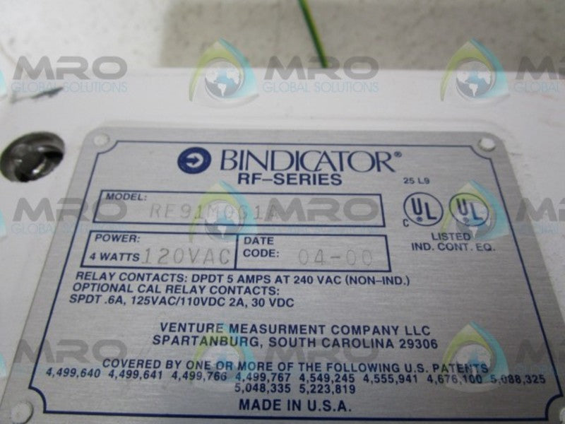 BINDICATOR RF91M0G1A LEVEL SWITCH SENSOR  UNMP