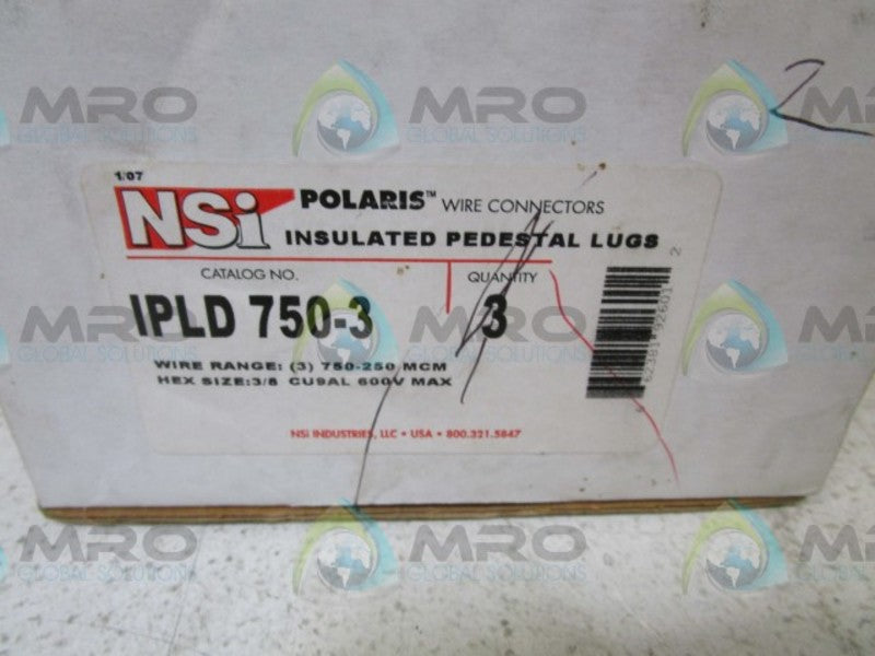 LOT OF 2 NSI IPLD 750-3 INSULATED PEDESTAL LUGS NSMP