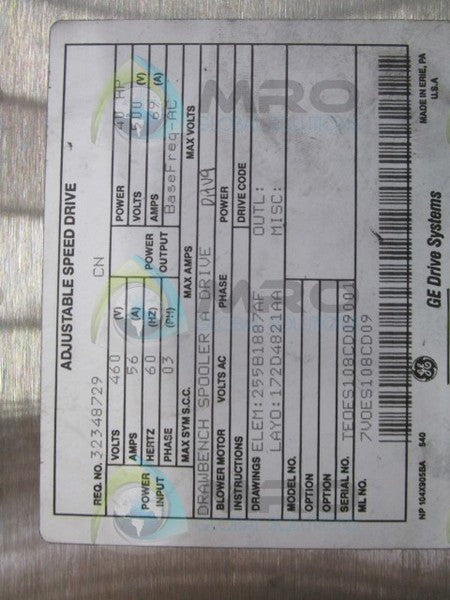 GENERAL ELECTRIC 7V0ES108CD09 40HP 500V 69 AMPS ADJ. SPEED DRIVE  UNMP