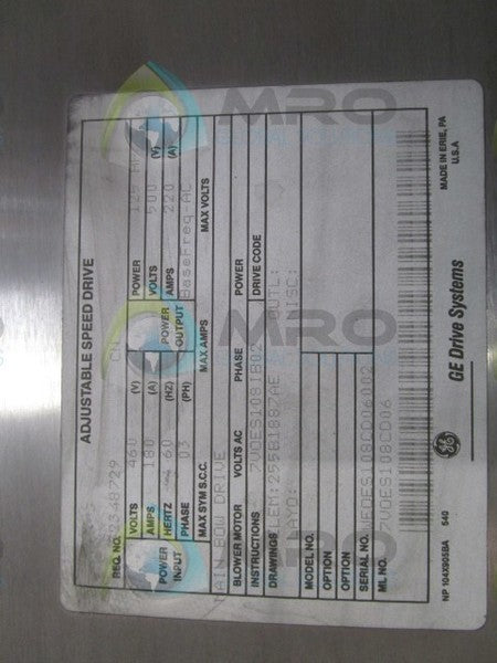 G.E.7V0ES108CD06 125HP 500V 220 AMPS ADJUSTABLE SPEED DRIVE  UNMP