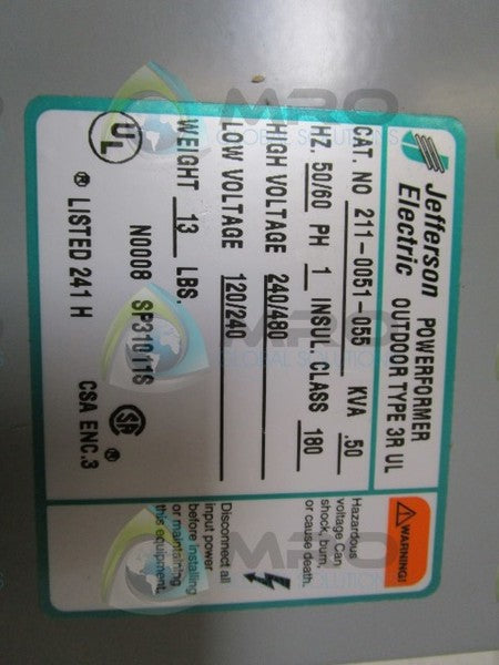 JEFFERSON ELECTRIC 211-0051-055 TRANSFORMER  NSMP