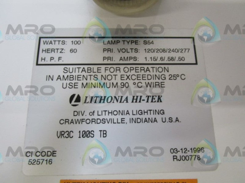 LITHONIA VR3C 100S TB LIGHT FIXTURE  NSNP
