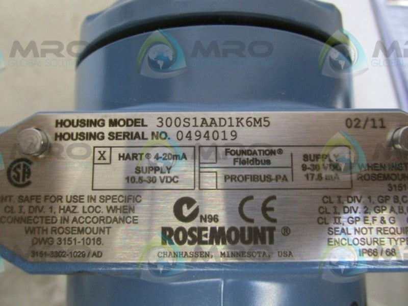 ROSEMOUNT 300S1AAD1K6M5 W/ 3051S2CD2A2B11A1AD1K6M5 TRANSMITTER  NSNP