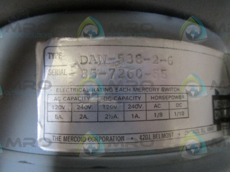 MERCOID DAW-536-2-6 PRESSURE SWITCH  UNMP