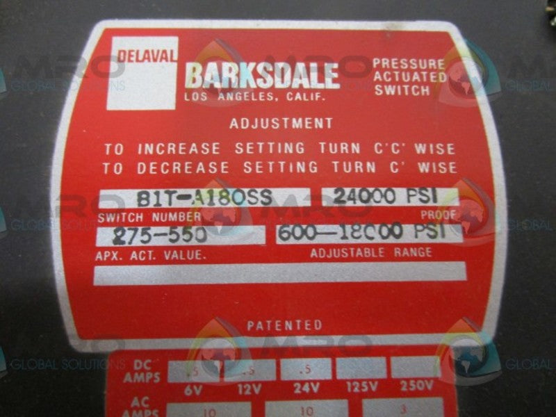 BARKSDALE B1T-A180SS PRESSURE SWITCH  NSMP