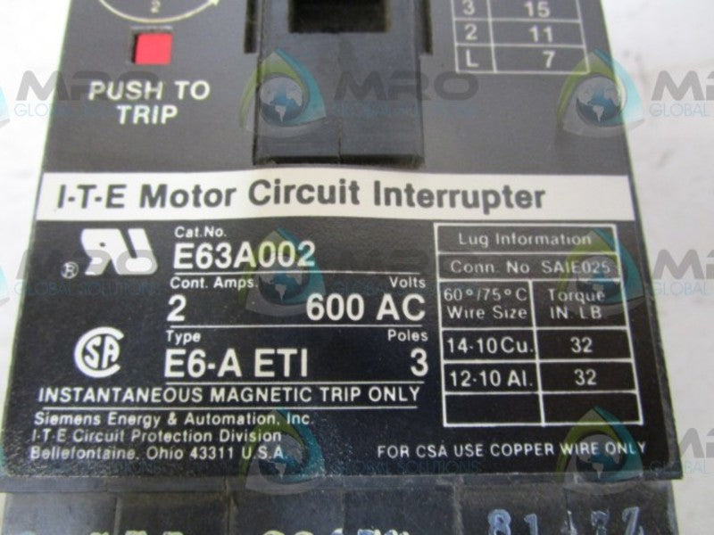 SIEMENS E63A002 CIRCUIT BREAKER  NSMP
