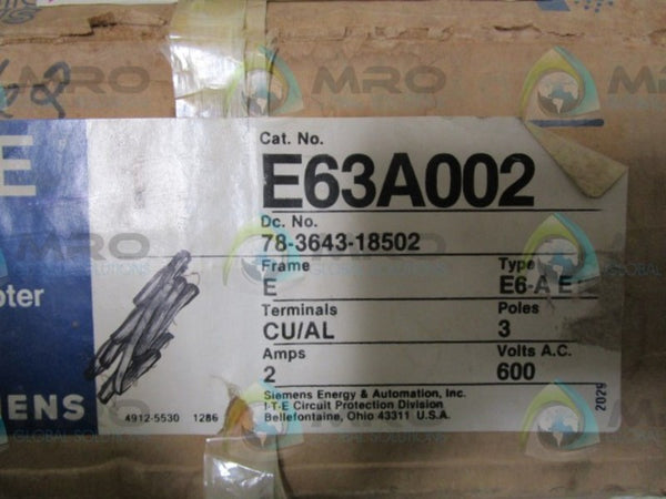 SIEMENS E63A002 CIRCUIT BREAKER  NSMP