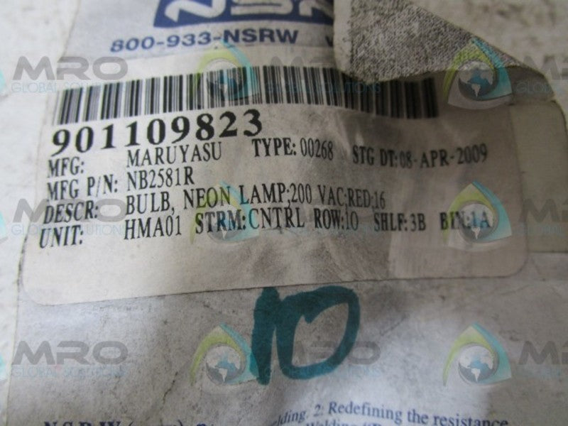 LOT OF 10 MARUYASU NB2581R BULB NSNP