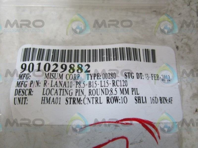 LOT OF 11 MISUM R-LANA10-P8.5-B15-L15-RC120 LOCATING PIN NSNP