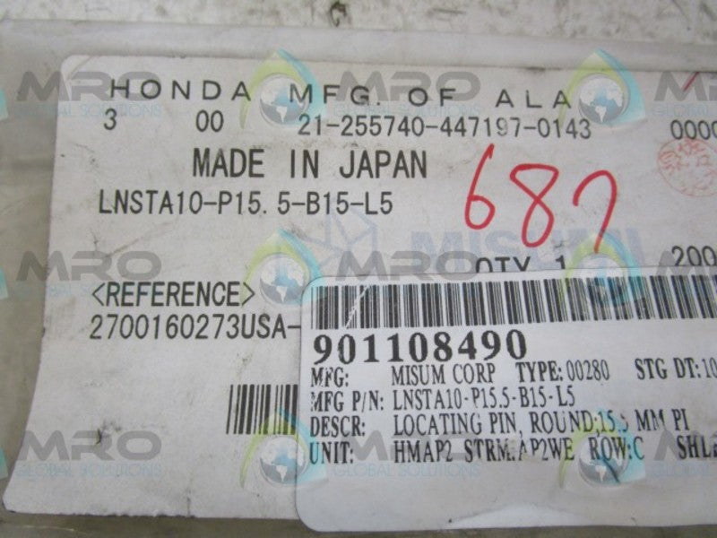 MISUM LNSTA10-P15.5-B15-L5 LOCATING PIN  NSMP