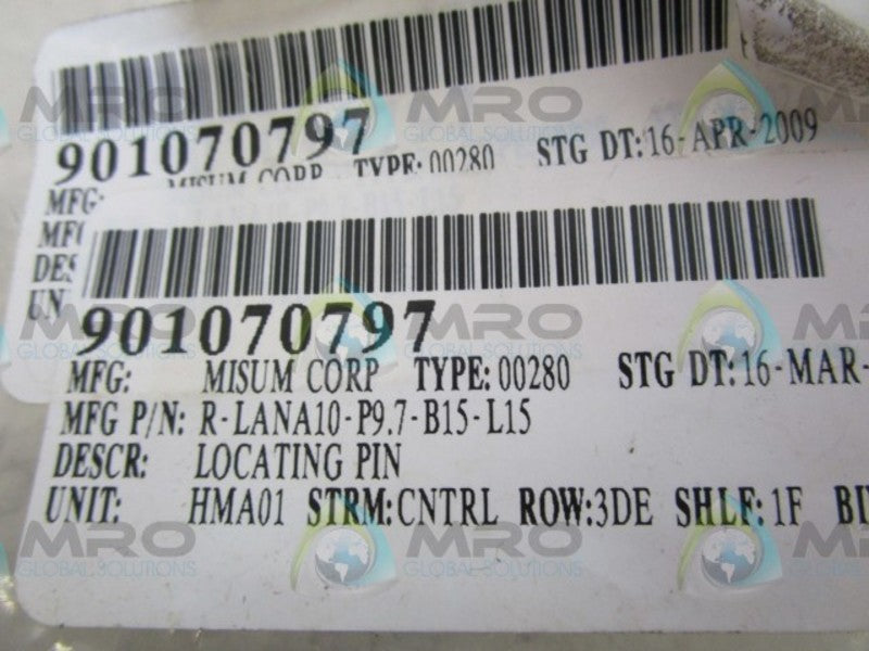 LOT OF 3 MISUM R-LANA10-P9.7-B15-L15 LOCATING PIN NSNP
