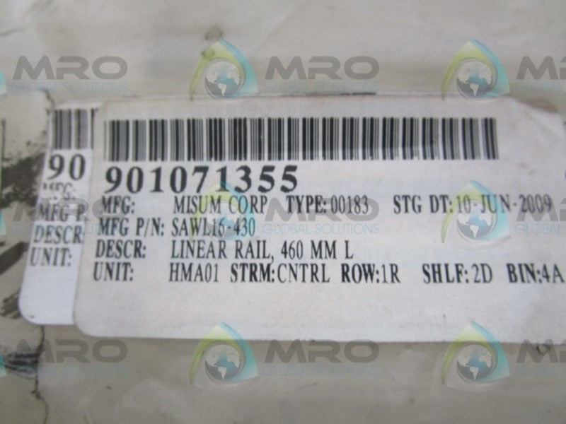 LOT OF 2 MISUM SAWL16-430 LINEAR RAIL NSNP