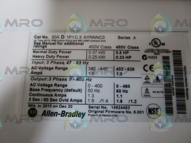 INDUSTRIAL SPARE PART 20AD1P1C3AYNNNC0 SERIES A AC DRIVE (REMANUFACTURED)  NSMP