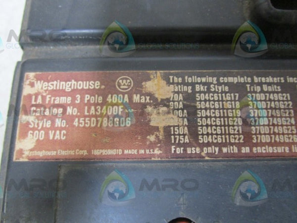 WESTINGHOUSE LA3300 CIRCUIT BREAKER 300A  UNMP