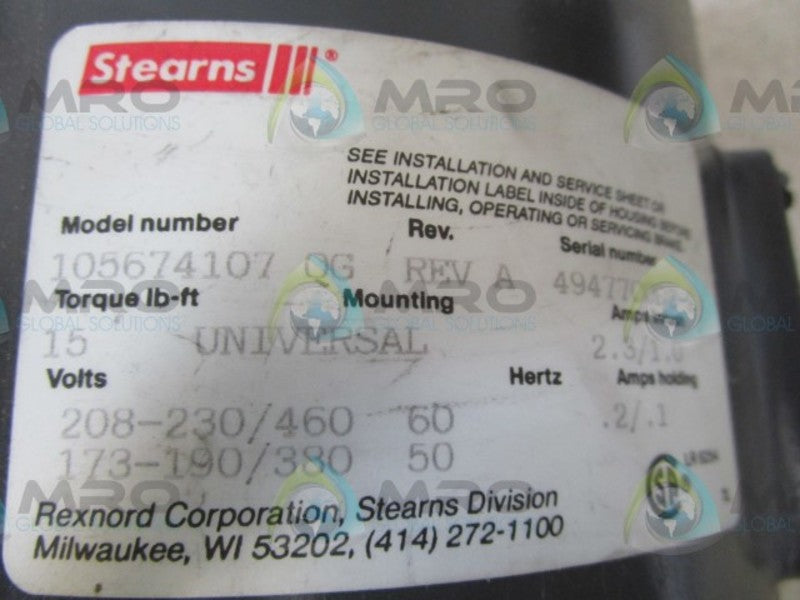 STEARNS 105674107 BRAKE UNIT  UNMP