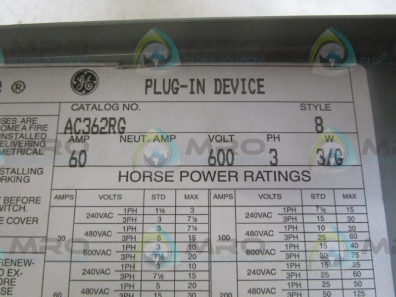 GENERAL ELECTRIC AC362RG BUSWAY SWITCH  NSNP