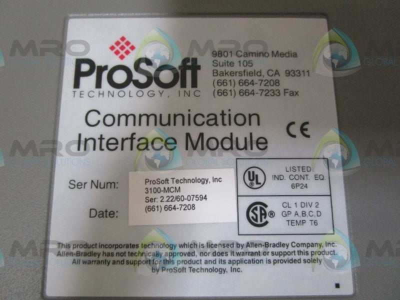 PROSOFT 3100-MCM COMMUNICATION INTERFACE MODULE   NSMP