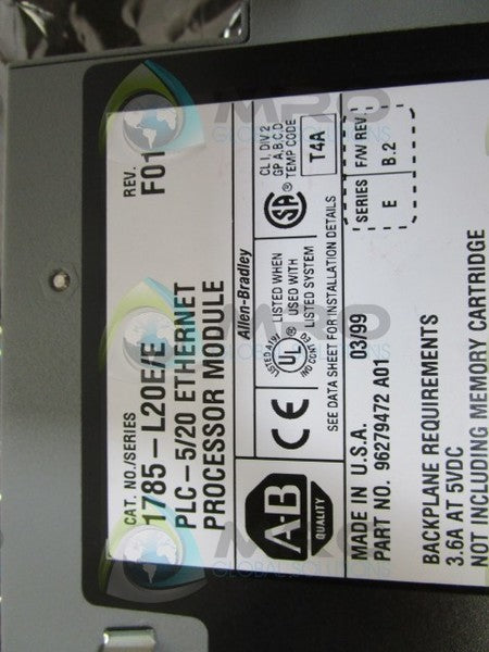 ALLEN BRADLEY 1785-L20E SER.E F/W B.2 PROCESSOR (NO KEY)  NSNP