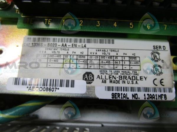 ALLEN BRADLEY 1336S-B020-AA-EN-L4 SER. D AC DRIVE  UNMP