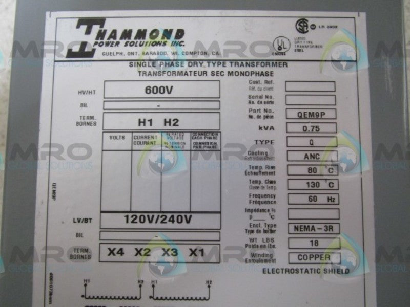 HAMMOND QEM9P TRANSFORMER  NSNP